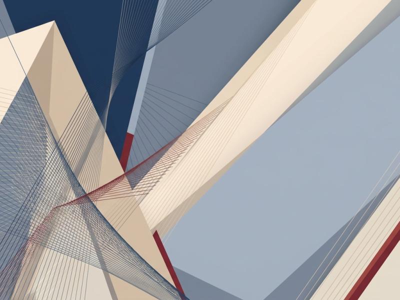 Composição geométrica em azul petróleo, areia e bege que representa IBS e CBS nas operações empresariais.