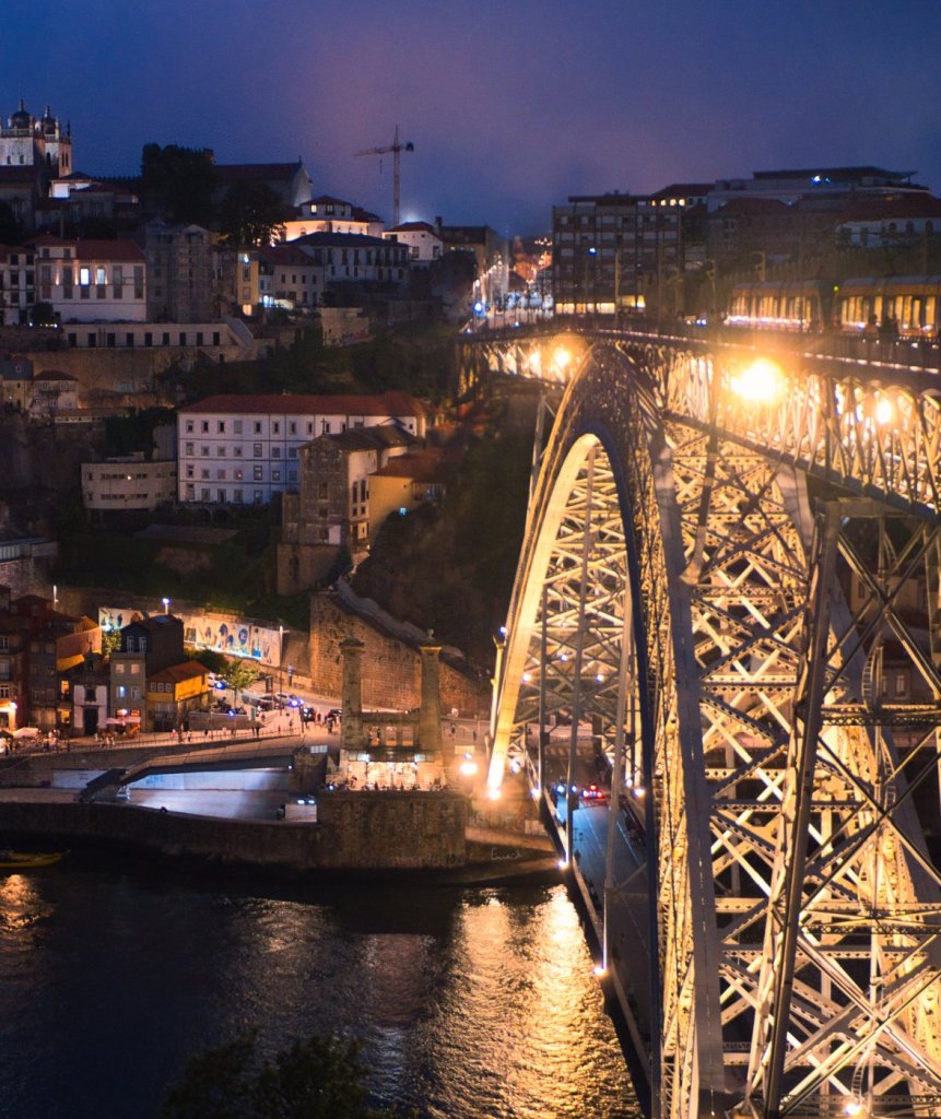 Ribeira quay at night with the Luís I Bridge, Porto